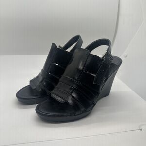 NINE WEST  Black Ankled Strap Healed Sandals Size 5 1/2 Buckle
